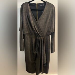 Lauren Ralph Lauren Metallic Gold Jacquard Dress Size 12